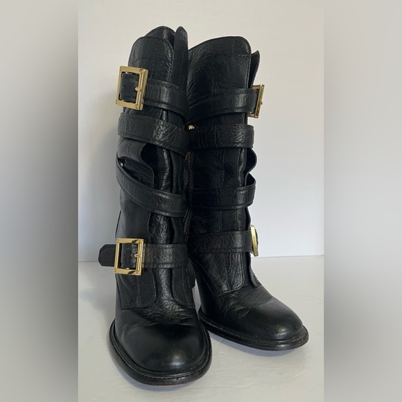 Tory Burch Boots Women’s 8.5 Jaden Strap Double Buckle Stack Heel Black … - Picture 2 of 11